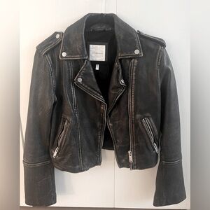 Avec Les Filles leather cropped biker jacket